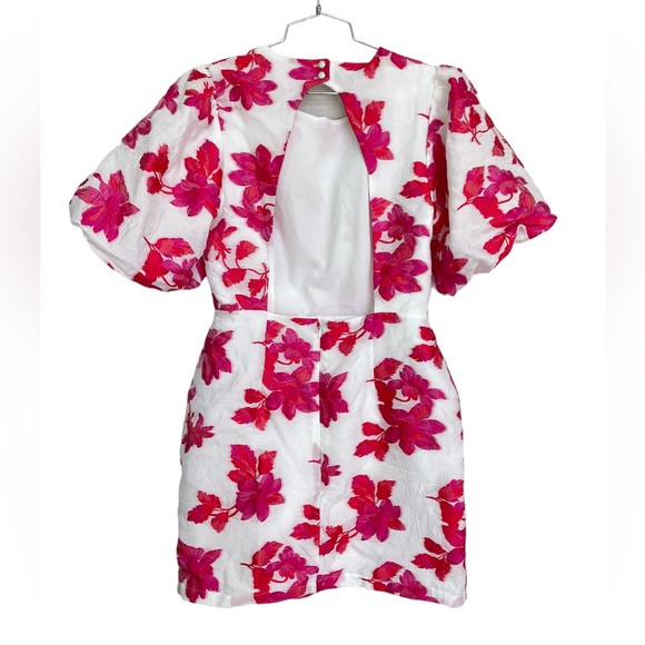 Entro Floral Puff Sleeve Open Back Mini Dress - Picture 2 of 6